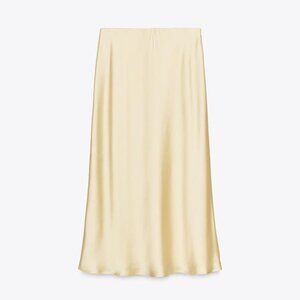 Zara Yellow Satin Midi Skirt